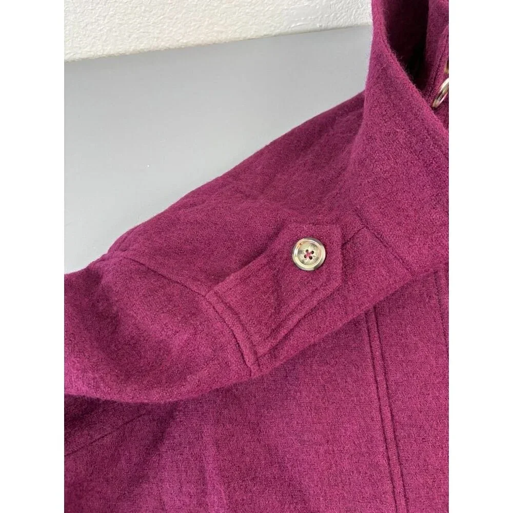 Chico's women's 2 large maroon boiled‎ wool full zip lined wide sleeve jacket